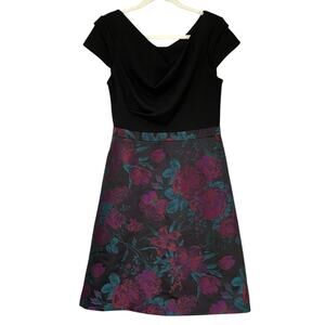 Adrianna Papell Womens Floral Jacquard Fit & Flare Dress 6 Dark Regency Evening